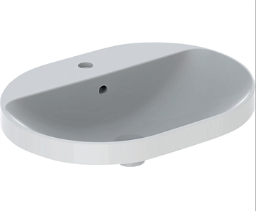 Geberit VariForm håndvask til indbygning ellipseformet, med hylde og hanehul: B=60cm, T=45cm, Hanehul=Midtpå, Overløb=Synlig, Hvid / KeraTect